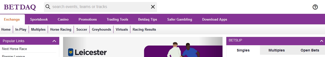 Banneren øverst på BETDAQ Exchange-siden