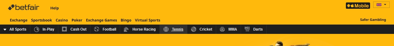 Banneren øverst på Betfair-siden