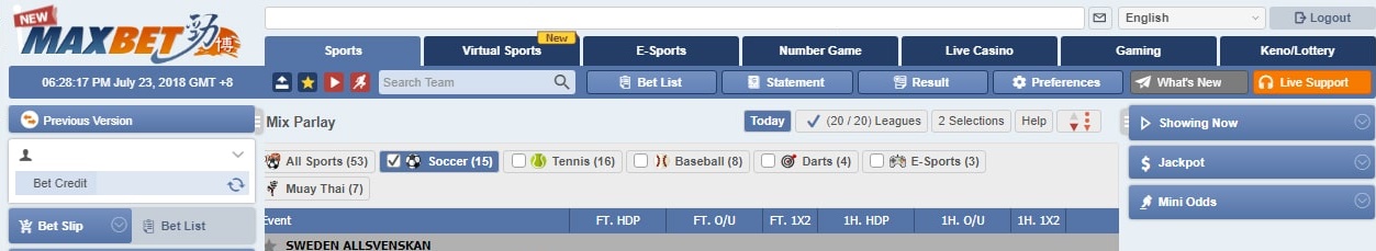 Toppbanneret på MAXbet-nettstedet